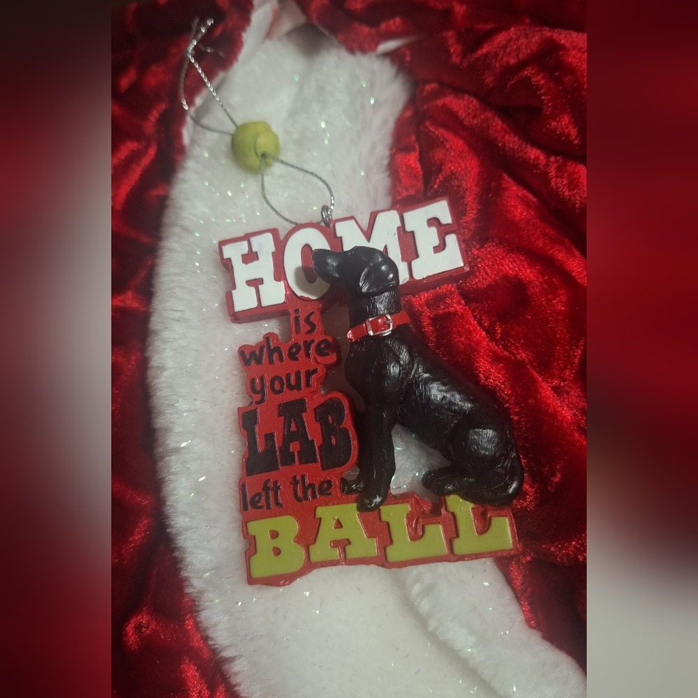 Charming Black and Red Labrador Holiday Ornament With Moving Ball